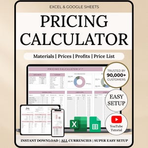 Pricing Calculator for Small Business Product Cost & Profit Margin Template Excel Google Sheets Pricing Guide Handmade Products Profit Calc