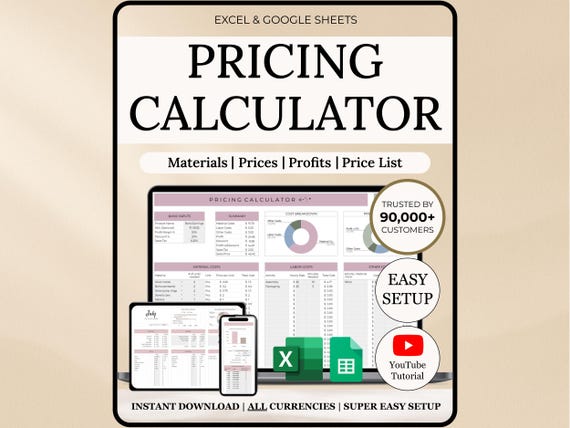 Pricing Calculator for Small Business Product Cost & Profit Margin Template Excel Google Sheets Pricing Guide Handmade Products Profit Calc
