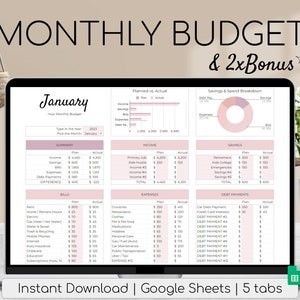 Monthly Budget Spreadsheet Simple Annual Budget Personal Finances Google Sheets Financial Planner Habit Tracker Fitness Tracker image 1