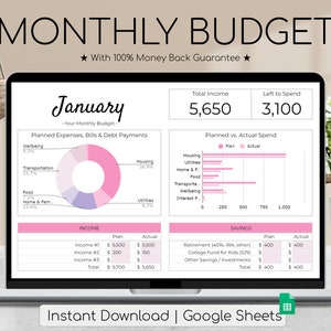 Spreadsheet maandbudget | Pink Vibes-palet | Eenvoudig jaarbudget | Persoonlijke financiën Excel | Eenvoudig Google Spreadsheets | Financieel planner