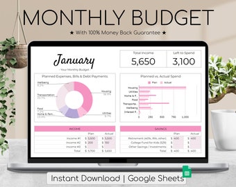 Monthly Budget Spreadsheet | Pink Vibes Palette | Simple Annual Budget | Personal Finances Excel | Easy Google Sheets | Financial Planner