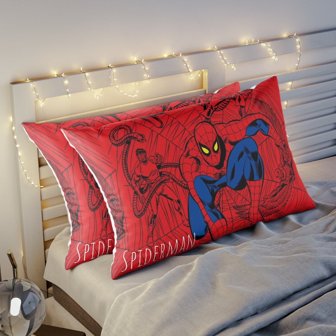 Spiderman Pillow Mashup Pillows Logo White Cotton Fabric by Etsy