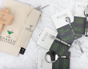 Juego de herramientas de barra premium Lewis Ice Bag: herramientas para cócteles de calidad profesional, kit de bar, kit de cóctel, hielo picado, coctelería, regalo para él.