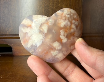Flower Agate Palm Heart Crystal: Pink Peach Lavender Boho Gemstone Decor