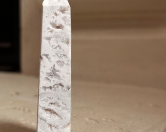 Druzy Snow Agate Tower, Polished Brazilian Crystal, White Neutral Home Decor, Meditation Stone