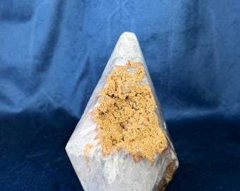 Brazilian Quartz Freeform with Earthy Golden Mineral Coating, Rainbow Inclusions, Polished Crystal Decor, Collector Gift