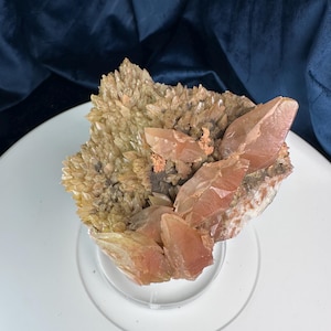 Peach & Golden Dogtooth Collector Calcite Cluster from China | Spiky Scalenohedral Crystals, Stunning Contrast, 4&quot; Specimen, Crystal Gift