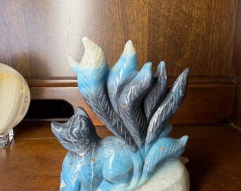 Rose Quartz Nine Tailed Fox Crystal Carving, Natural Hand Crafted