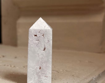 Snow Agate Tower, Polished Druzy Crystal, Brazilian Stone, Calming Home Decor