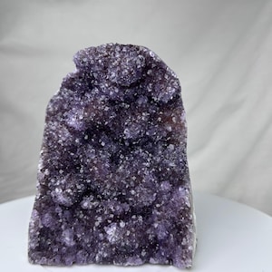 Uruguayan Amethyst Geode: 5&quot; Purple Druzy Crystal, Polished Agate