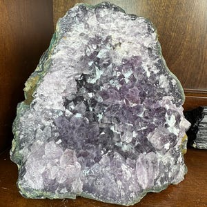 Stunning Amethyst & Calcite Geode Display Specimen, Unique and peaceful decor w amazing contrast, perfect for crystal lovers or collectors