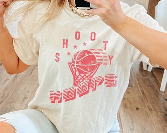 Shooty Hoops Basketball Shirt, Vintage Basketball Tee, Throwback Basketball Tee, Basketball Lover Shirt, Game Day Shirt, Womens Tee,Crop Top
