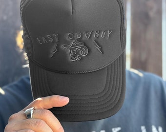 Easy Cowboy Hat Grey - Cowboy Hat - Skull Trucker Hat  - Cowgirl Hat - Western Hat - Country Hat - Lightning Bolts - Embroidered Foam