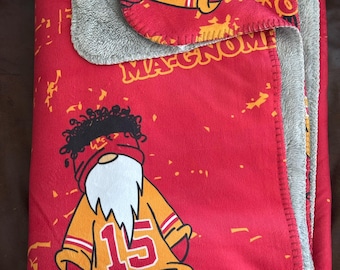 Mahomes Blanket, Chillin&#39; With Ma-Gnomes, Kansas City, KC, Football, Sherpa Blanket, Soft Blanket, Snuggly Blanket, Two Colors Beige & Grey