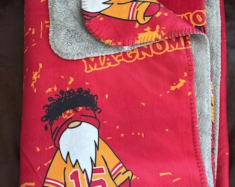 Mahomes Blanket, Chillin' With Ma-Gnomes, Kansas City, KC, Football, Sherpa Blanket, Soft Blanket, Snuggly Blanket, Two Colors Beige & Grey