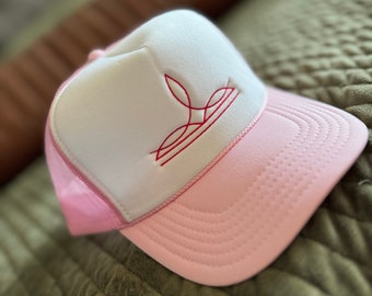 Cowgirl Pink Stitch Hat - Cowboy Hat - Pink Trucker Hat - Cowgirl Hat - Western - Country - Retro - Vintage - Embroidered Foam Trucker Hat
