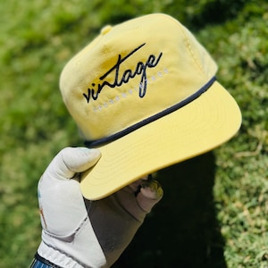 Vintage Golf Hat, Golf Rope Cap, Golf Lover Hat, Dad Golf Hat Gift, Golfer Hat, Mens Golf Hat, Golfing, Gift For Him, Embroidered YellowNavy