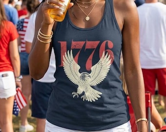Retro 1776 Bald Eagle 250th Anniversary American 4th of July Tank Top | USA Independence Day Tank - Women's Ideal Racerback Tank