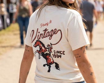 Western Cowboy Tshirt - Since 1984 - Western Tee - Cowboy Tshirt - Retro Country Shirt - Vintage Country Tee - Unisex Garment-Dyed