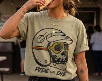 Ride or Die Skull with Helmet T-shirt | Retro Motorcycle Graphic