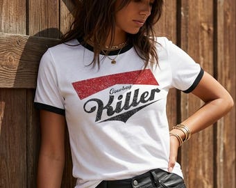 カウボーイキラーTシャツ｜ヴィンテージウエスタングラフィックリンガーTシャツ