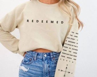 Christian Redeemed Sweatshirt - God - Jesus - Psalms 107:2-3 - Bible Verse - Compass - Lord - Unisex Garment-Dyed Comfort Colors Sweatshirt