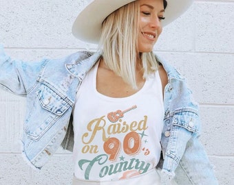 Raised on 90s Country Tank Top, Vintage 90s Country Tee, Western TShirt, Country Music Lover Shirt, Country Concert, Distressed, Racerback
