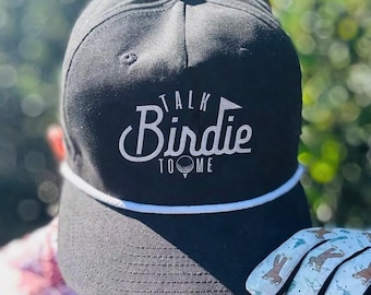 Talk Birdie To Me Hat, Golf Hat, Golf Rope Cap, Golf Lover Hat, Dad Golf Hat Gift, Golfer Hat, Funny Golf Hat, Golfing, Embroidered White