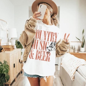 Country Music & Beer T-Shirt, Music Lover Tee, Western Shirt, Cowgirl Tee, Graphic Tee, Unisex Concert Shirt, Country Music Festival Merch