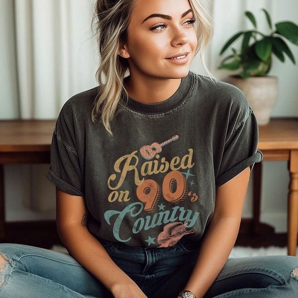 Rehaussé sur une chemise country des années 90, t-shirt country vintage des années 90, t-shirt western, chemise pour mélomane country, t-shirt de concert country, effet vieilli