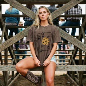 Sunrise Western Lyrics Unisex Garment-Dyed T-shirt, Aces Cards Tee, Amarilllo By Morning Shirt, Country Music Lover Gift, Vintage Style Top Espresso