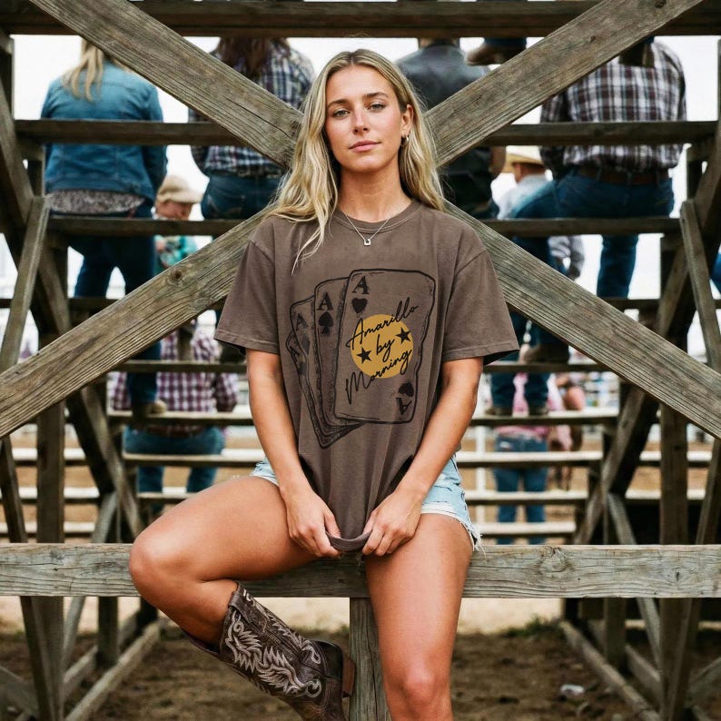 Sunrise Western Lyrics Unisex Garment-Dyed T-shirt, Aces Cards Tee, Amarilllo By Morning Shirt, Country Music Lover Gift, Vintage Style Top Espresso