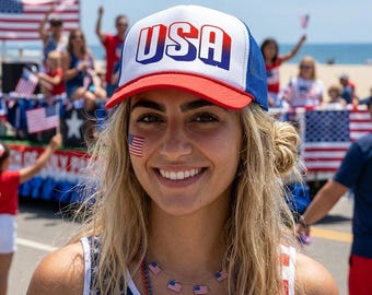 Czapka z daszkiem USA 3D Trucker, czerwono-biało-niebieska z piankowym przodem, 4 lipca, Ameryka, czapka baseballowa 4 lipca, retro czapka USA, zabytkowa czapka USA