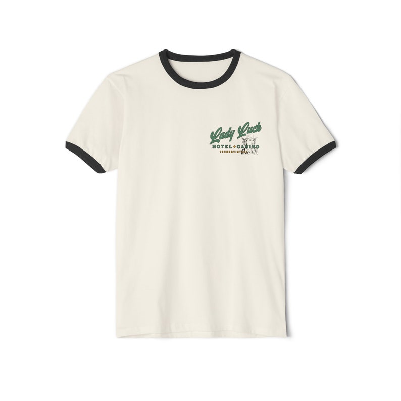Camiseta Lady Luck - Camisa vaquera retro - Hotel y casino - Camisa vaquera - 777 - Camisa western - Estilo country retro - Camiseta unisex de algodón con ribete imagen 6