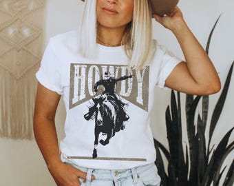 Acheter Howdy Yall T Shirt Coton Femmes Cowboy Cowgirl Sud Ouest Tshirt Country Style Rétro