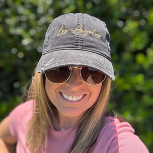 Los Angeles Dad Hat, City Of Angels, Vintage Hat, Trendy Hat, LA Hat, Retro Cap, Y&V - Distressed Dad Hat