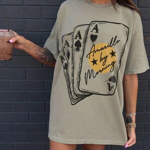 Sunrise Western Lyrics Unisex Garment-Dyed T-shirt, Aces Cards Tee, Amarilllo By Morning Shirt, Country Music Lover Gift, Vintage Style Top Khaki