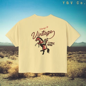 Western Cowgirl Women's Boxy Tee - Vintage Country Western Tee Shirt, Cowboy Tshirt - Oversized Cropped Retro Country Shirt, Festival Tee Butter