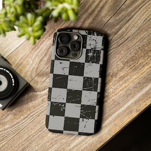 Checkered Phone Case - Black & Grey Checkerboard Pattern - Vintage - Apple - iPhone - Samsung - Galaxy - Google Pixel - Tough Case