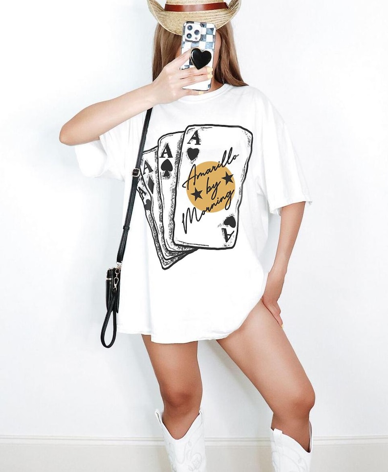 Sunrise Western Lyrics Unisex Garment-Dyed T-shirt, Aces Cards Tee, Amarilllo By Morning Shirt, Country Music Lover Gift, Vintage Style Top White