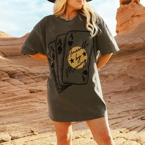 Sunrise Western Lyrics Unisex Garment-Dyed T-shirt, Aces Cards Tee, Amarilllo By Morning Shirt, Country Music Lover Gift, Vintage Style Top Pepper