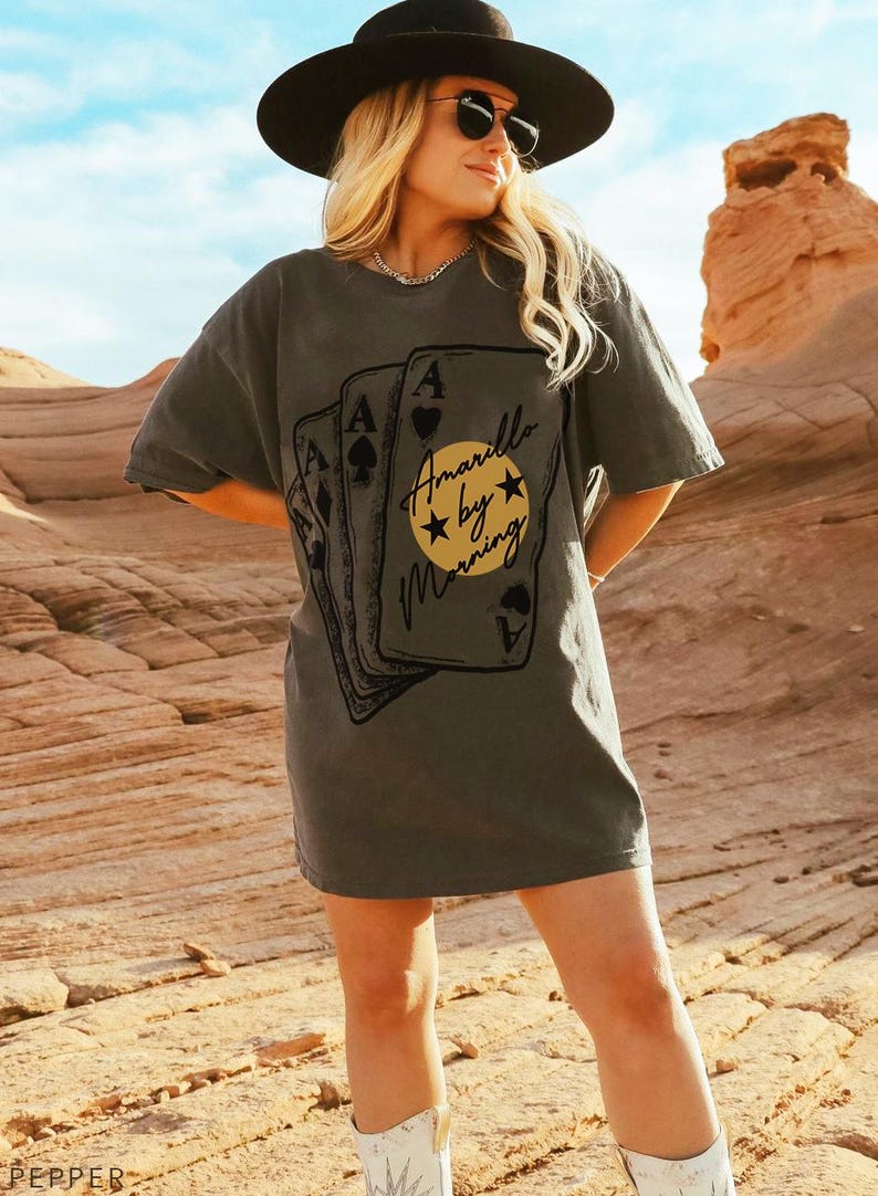 Sunrise Western Lyrics Unisex Garment-Dyed T-shirt, Aces Cards Tee, Amarilllo By Morning Shirt, Country Music Lover Gift, Vintage Style Top Pepper