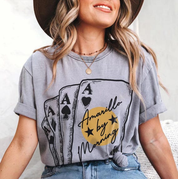 Sunrise Western Lyrics Unisex Garment-Dyed T-shirt, Aces Cards Tee, Amarilllo By Morning Shirt, Country Music Lover Gift, Vintage Style Top