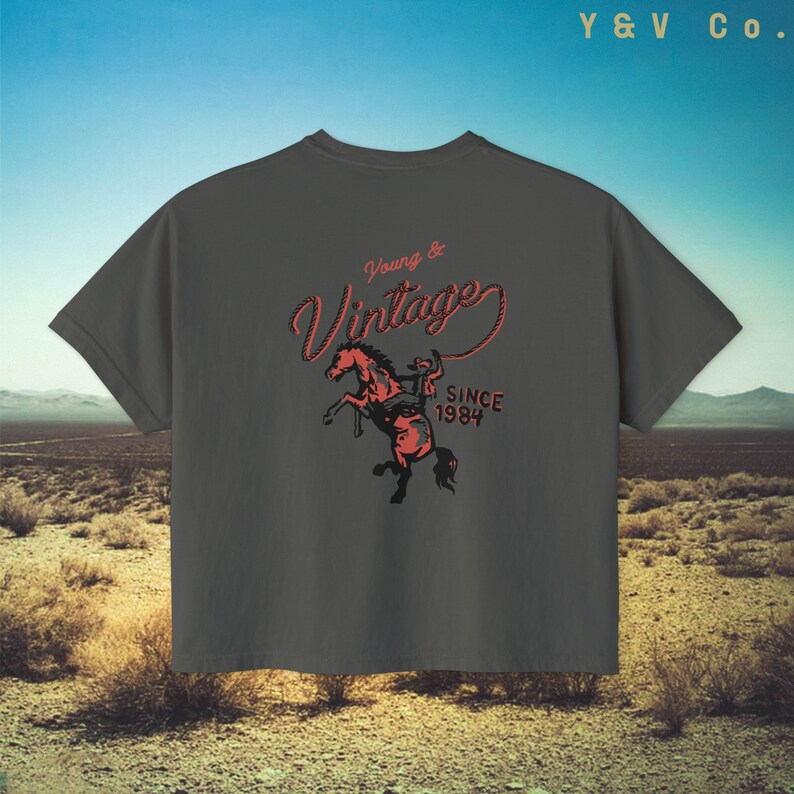 Western Cowgirl Women's Boxy Tee - Vintage Country Western Tee Shirt, Cowboy Tshirt - Oversized Cropped Retro Country Shirt, Festival Tee Pepper