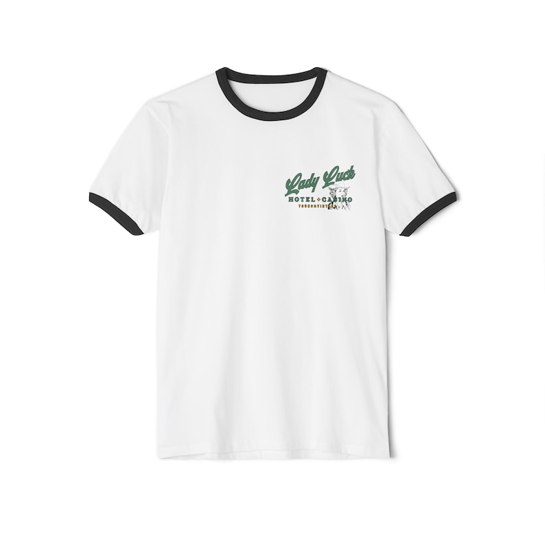 Camiseta Lady Luck - Camisa vaquera retro - Hotel y casino - Camisa vaquera - 777 - Camisa western - Estilo country retro - Camiseta unisex de algodón con ribete imagen 9