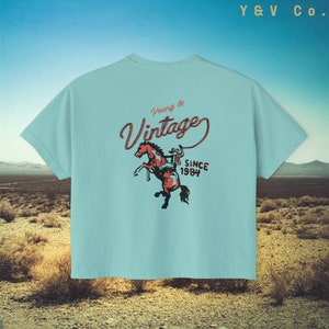 Western Cowgirl Women's Boxy Tee - Vintage Country Western Tee Shirt, Cowboy Tshirt - Oversized Cropped Retro Country Shirt, Festival Tee Chalky Mint