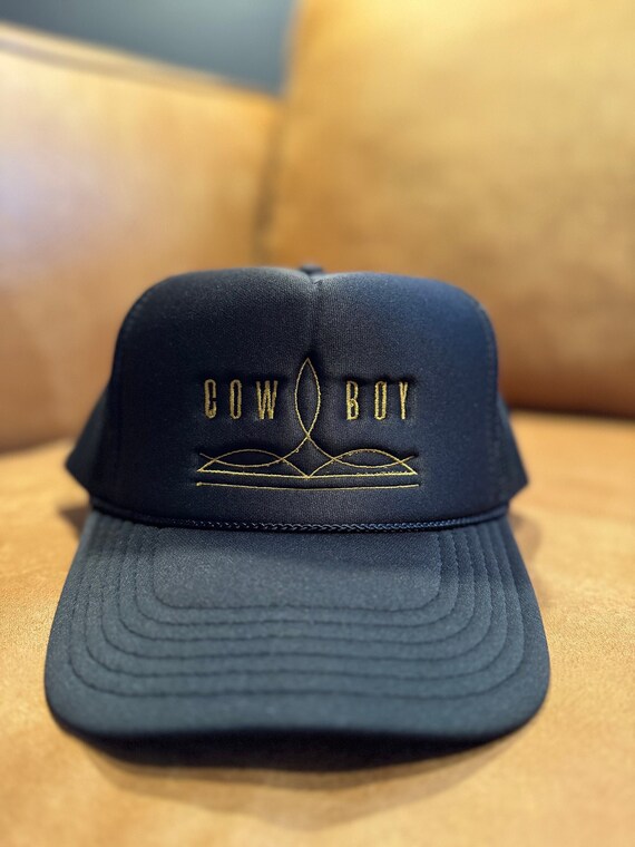 Cowboy Gold Stitch Hat - Cowboy Hat - Gold Trucker Hat  display picture 1