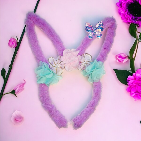 Flower Easter Bunny Rabbit Ears headband Birthday Gift Hair Accessory Dress Up