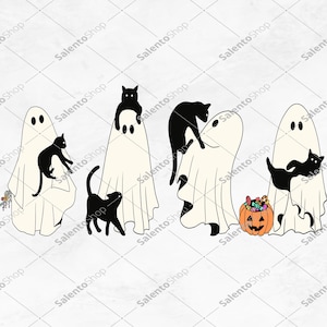 幽霊と黒猫 PNG、かわいいハロウィン PNG、ブー PNG、不気味な黒猫 PNG、面白い幽霊クリップアート、ハロウィン PNG、黒猫 PNG