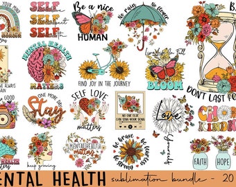 Mental Health Png Bundle, Vintage Png, Mental Health, Motivational Png, Mental Health Matter, Flower Png, Retro Png